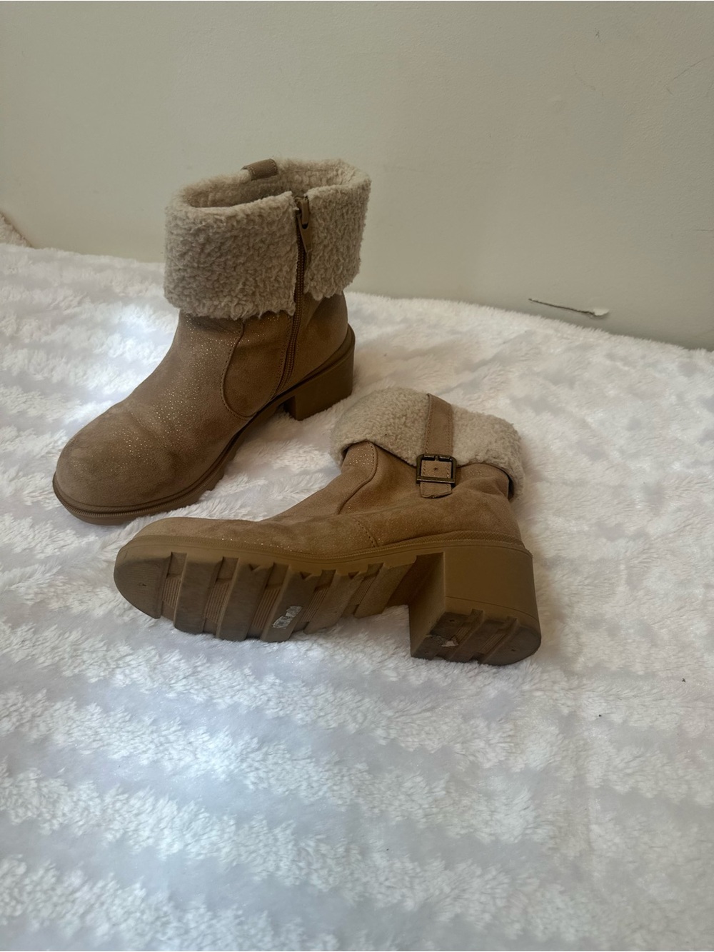 pop Tan Faux-Shearling Cuffed Kids Boots